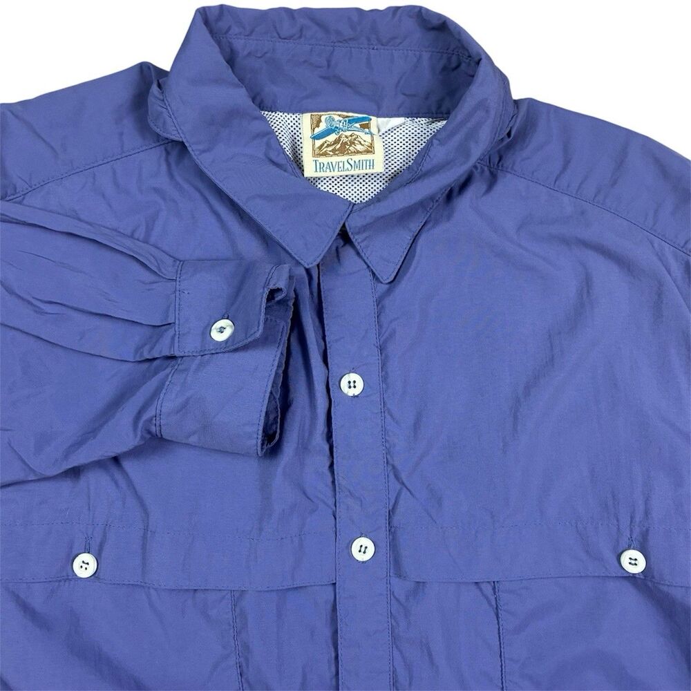 TravelSmith Vented Nylon Hiking Fishing Shirt Men XL Blue Button Up Long Sleeve